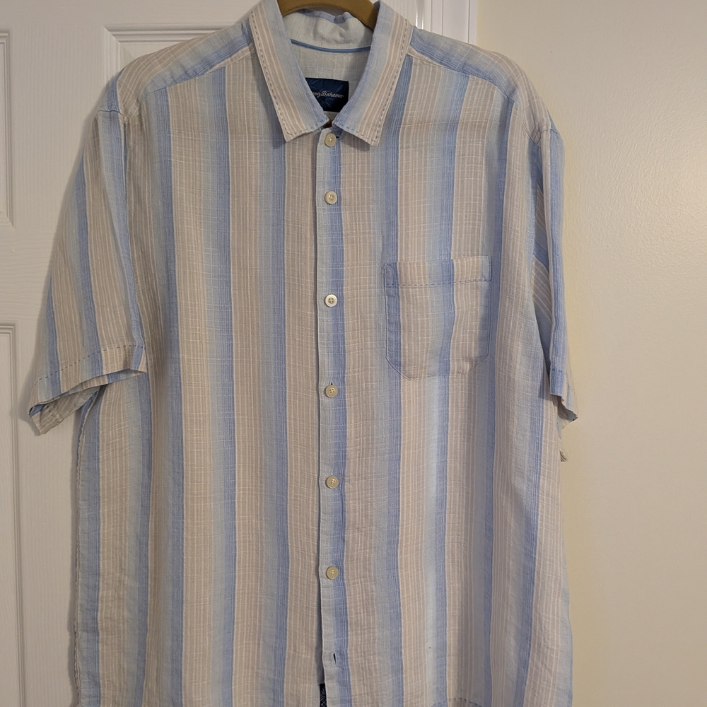 Tommy Bahama Light Blue and White Striped Shirt